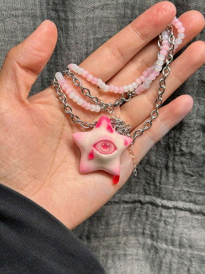 Rose Pink Star Eye Necklace