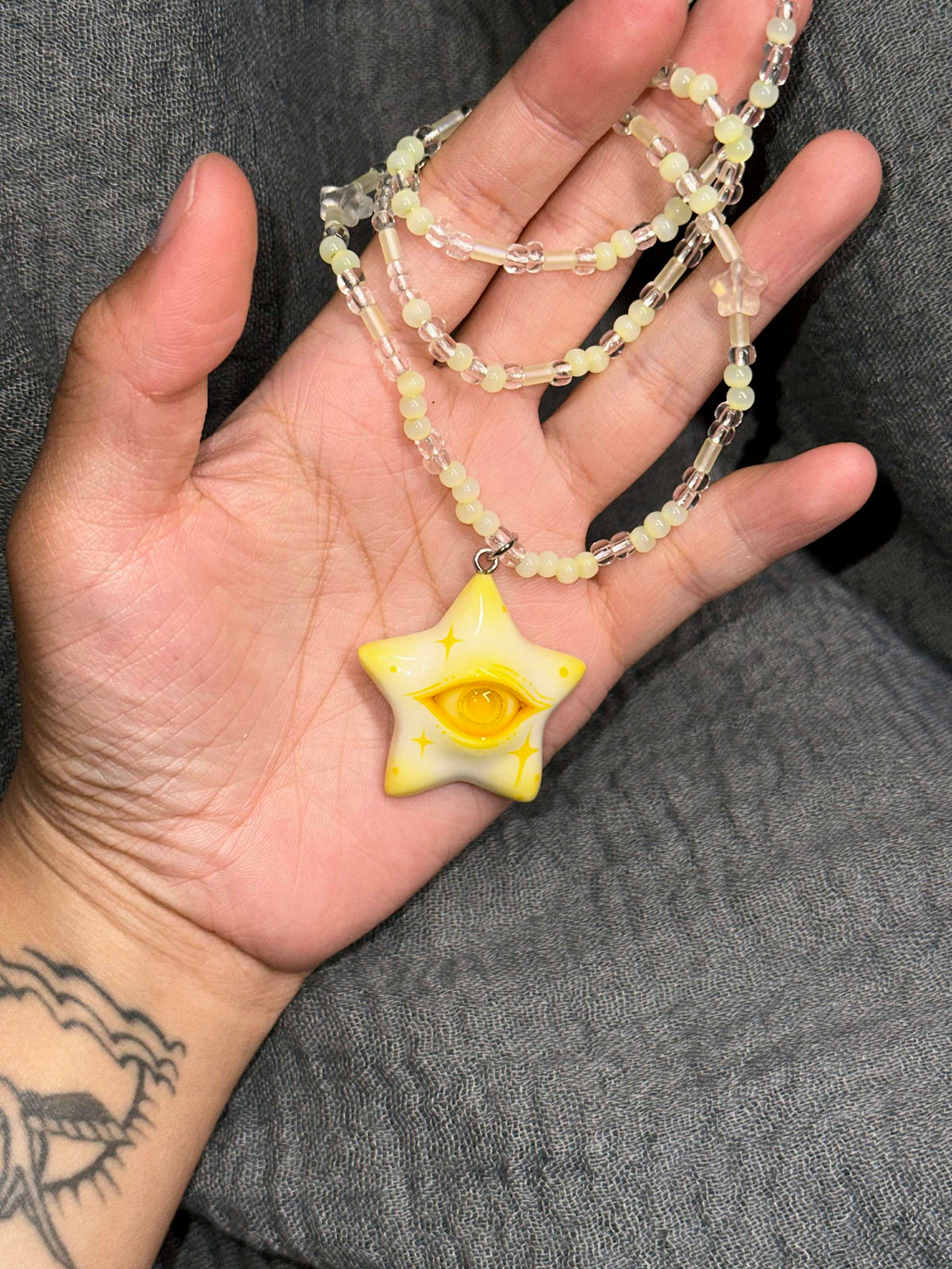 Lemon Yellow Star Eye Necklace