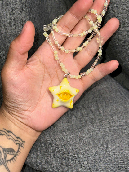 Lemon Yellow Star Eye Necklace