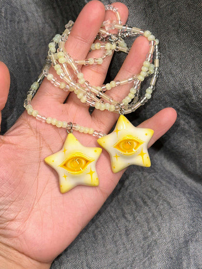 Lemon Yellow Star Eye Necklace