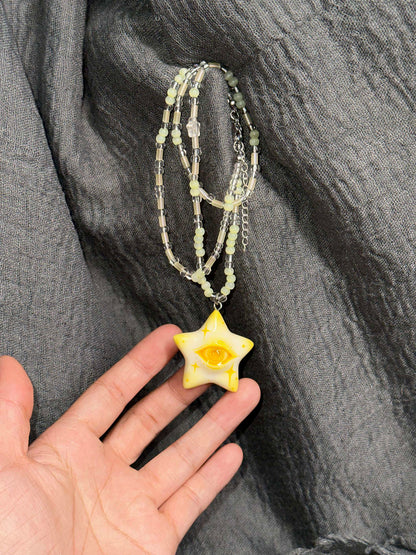 Lemon Yellow Star Eye Necklace