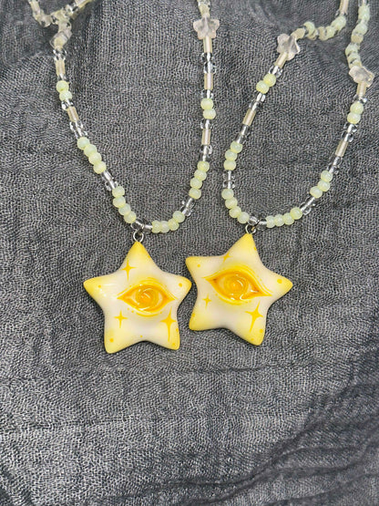 Lemon Yellow Star Eye Necklace
