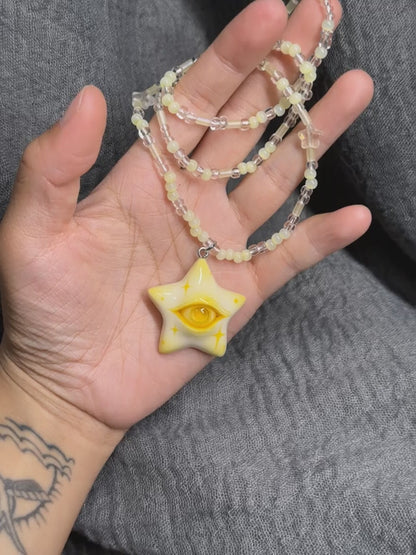 Lemon Yellow Star Eye Necklace