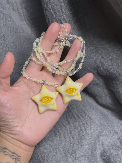 Lemon Yellow Star Eye Necklace