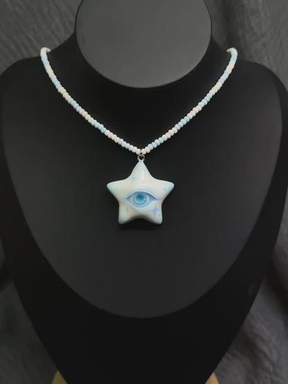Ice Blue Star Eye Necklace