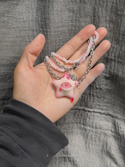 Rose Pink Star Eye Necklace