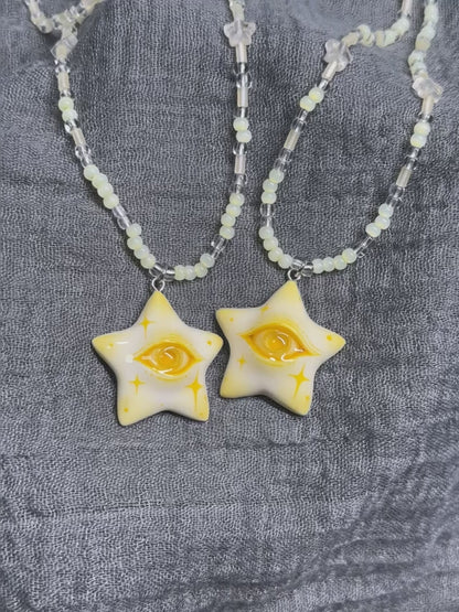 Lemon Yellow Star Eye Necklace