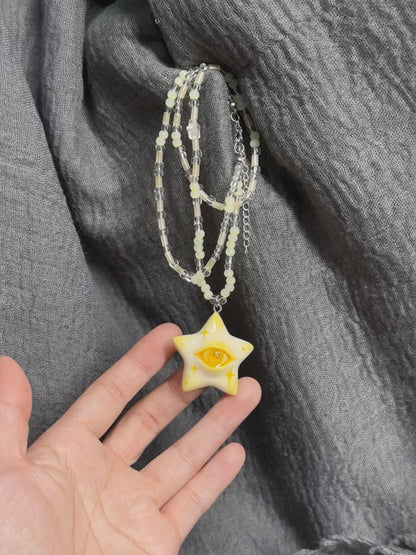 Lemon Yellow Star Eye Necklace